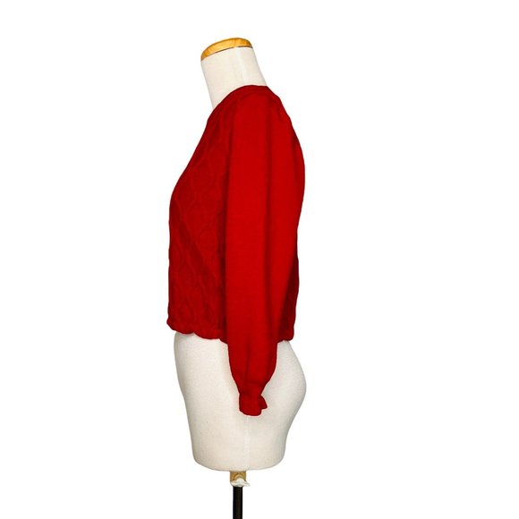 St. John Vintage Crop Waffle Knit Sweater Ribbed Cuffs, St. John Gold Metal Logo - Picture 4 of 10